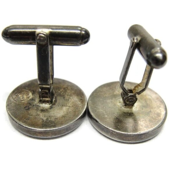 Vintage Silver Plated SJ Modernist Cufflinks Round Wedding Tux Vintage - Picture 11 of 12
